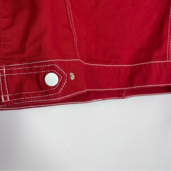 Madeline & Monroe red denim white contrast stitch jacket Small 80s - Picture 4 of 12